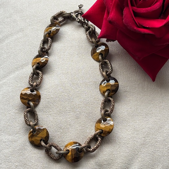 Tiger Eye Brown and Gold Women's Necklace